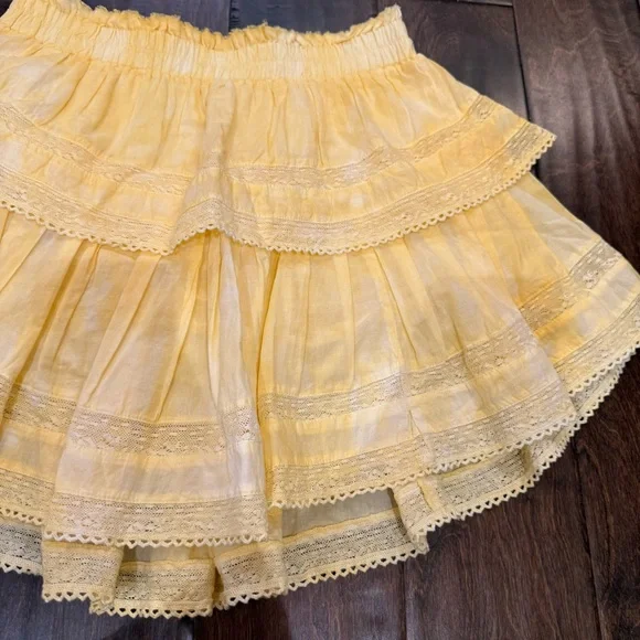 Loveshackfancy Bright Yellow Lemon Drop Hand Dye Ruffle Mini Skirt size Medium - Picture 5 of 9